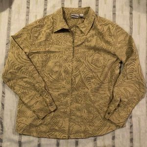 Chico's Green Suede-like Light Zipped Jacket Shirt With Print Markings